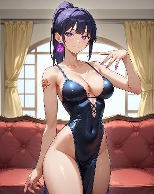 Girl in blue lingerie posing with hand on hip.