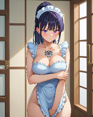 "Anime girl in maid outfit with her hands on her hips."